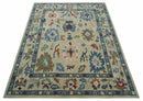 Hand Tufted Wool Area Rug Beige Blue Peach Traditional Oushak Design Custom Made by The Rug Decor