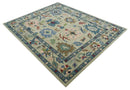 Hand Tufted Wool Area Rug Beige Blue Peach Traditional Oushak Design Custom Made by The Rug Decor