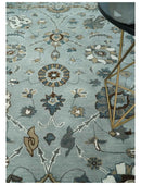 Wool Traditional Oushak Hand-Tufted Oriental Area Rug Blue Beige Gray Custom Made by The Rug Decor