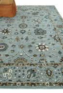 Wool Traditional Oushak Hand-Tufted Oriental Area Rug Blue Beige Gray Custom Made by The Rug Decor
