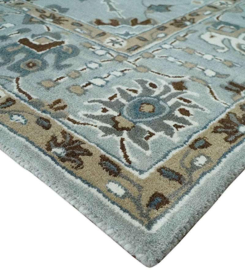 Light Blue, Beige and Gray Traditional Oriental Oushak Hand Tufted Custom Made wool Area Rug