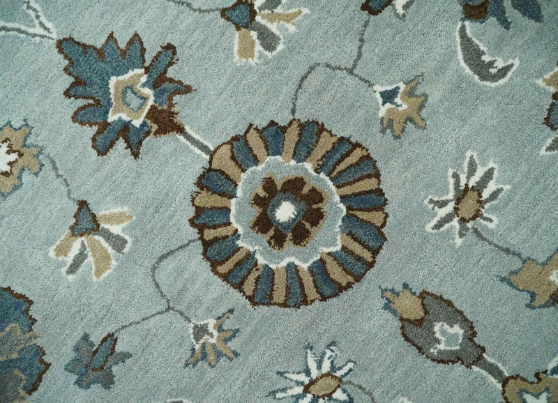 Light Blue, Beige and Gray Traditional Oriental Oushak Hand Tufted Custom Made wool Area Rug