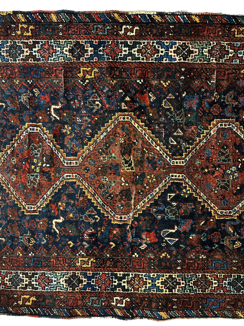 Antique Persian Khamseh Tribal Rug 4' x 5’10”