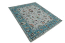Ivory and Blue Hand-Knotted Traditional Wool Oushak Area Rug - Persian-Inspired Design by The Rug Decor