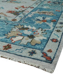 Ivory and Blue Hand-Knotted Traditional Wool Oushak Area Rug - Persian-Inspired Design by The Rug Decor