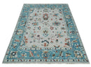 Ivory and Blue Hand-Knotted Traditional Wool Oushak Area Rug - Persian-Inspired Design by The Rug Decor