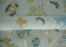 Antique Silver and Gold Oushak Hand-Knotted Colorful Wool Area Rug by The Rug Decor