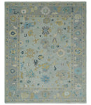 Antique Silver and Gold Vibrant Colorful Hand knotted Oushak wool Area Rug
