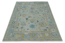 Antique Silver and Gold Oushak Hand-Knotted Colorful Wool Area Rug by The Rug Decor