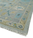 Antique Silver and Gold Oushak Hand-Knotted Colorful Wool Area Rug by The Rug Decor