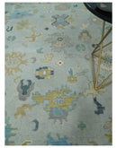 Antique Silver and Gold Oushak Hand-Knotted Colorful Wool Area Rug by The Rug Decor