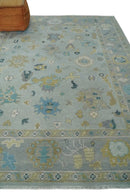 Antique Silver and Gold Oushak Hand-Knotted Colorful Wool Area Rug by The Rug Decor