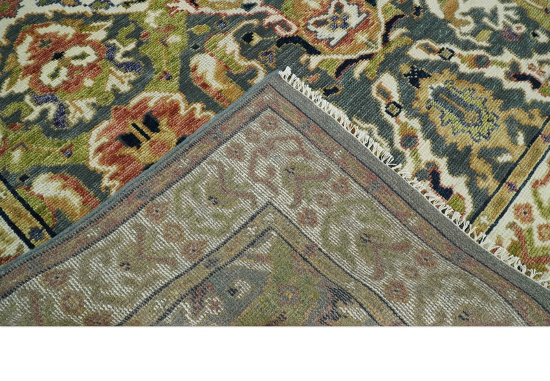 Antique look Hand knotted Green, Ivory and Gray Traditional Large design Multi Size wool Area Rug