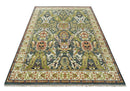 Hand Knotted Wool Area Rug Green Ivory Gray Antique Traditional