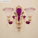 GobekUsa Antique Purple Glass Ruffle-Trimmed Wall Sconce with Double Heads Mount Light Fixture