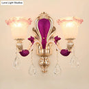 GobekUsa Antique Purple Glass Ruffle-Trimmed Wall Sconce with Double Heads Mount Light Fixture