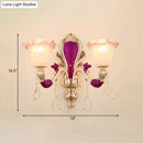 GobekUsa Antique Purple Glass Ruffle-Trimmed Wall Sconce with Double Heads Mount Light Fixture