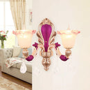 GobekUsa Antique Purple Glass Ruffle-Trimmed Wall Sconce with Double Heads Mount Light Fixture