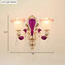 GobekUsa Antique Purple Glass Ruffle-Trimmed Wall Sconce with Double Heads Mount Light Fixture