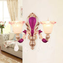 GobekUsa Antique Purple Glass Ruffle-Trimmed Wall Sconce with Double Heads Mount Light Fixture