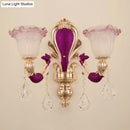 GobekUsa Antique Purple Glass Ruffle-Trimmed Wall Sconce with Double Heads Mount Light Fixture