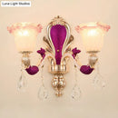 GobekUsa Antique Purple Glass Ruffle-Trimmed Wall Sconce with Double Heads Mount Light Fixture