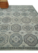 8x10 Hand Knotted Silver, Beige and Gray Traditional Low Pile Area Rug