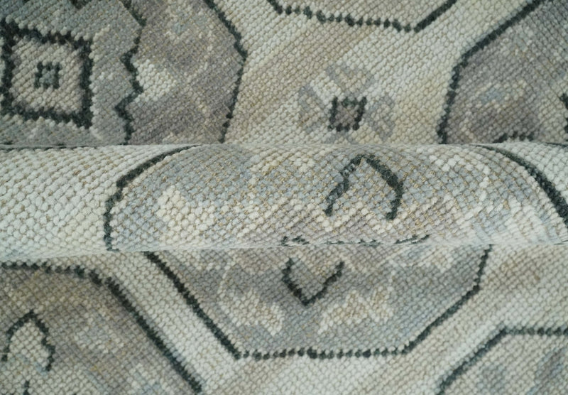 8x10 Hand Knotted Silver, Beige and Gray Traditional Low Pile Area Rug
