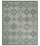8x10 Hand Knotted Silver, Beige and Gray Traditional Low Pile Area Rug