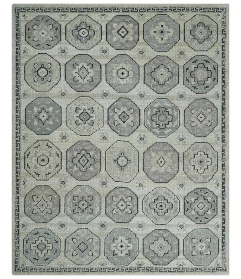 8x10 Hand Knotted Silver, Beige and Gray Traditional Low Pile Area Rug