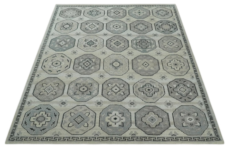 8x10 Hand Knotted Silver, Beige and Gray Traditional Low Pile Area Rug