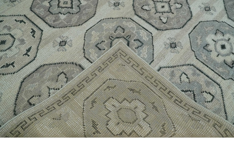 8x10 Hand Knotted Silver, Beige and Gray Traditional Low Pile Area Rug