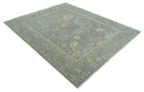 Wool Area Rug Antique Silver Hand Knotted Oushak Turkish Craftsmanship Premium Quality