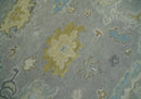 Wool Area Rug Antique Silver Hand Knotted Oushak Turkish Craftsmanship Premium Quality