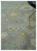 Wool Area Rug Antique Silver Hand Knotted Oushak Turkish Craftsmanship Premium Quality