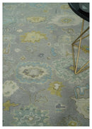Wool Area Rug Antique Silver Hand Knotted Oushak Turkish Craftsmanship Premium Quality by The Rug Decor