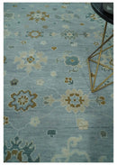 Antique Blue and Brown Turkish Oushak Hand Knotted Wool Area Rug Traditional by The Rug Decor