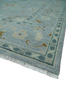 Antique Blue and Brown Turkish Oushak Hand Knotted Wool Area Rug Traditional by The Rug Decor