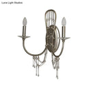 GobekUsa Contemporary Metallic Candelabra Wall Light Sconce - 2-Light Crystal Bedroom Lighting - Nickel Finish with Curved Arm