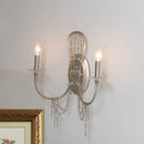 GobekUsa Contemporary Metallic Candelabra Wall Light Sconce - 2-Light Crystal Bedroom Lighting - Nickel Finish with Curved Arm