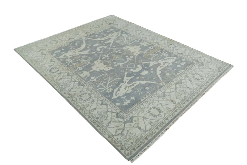 Antique Silver, Ivory and Beige Hand Knotted 8x10 Oriental Oushak Wool Area Rug, Living Room Rug | TRDCP1159810