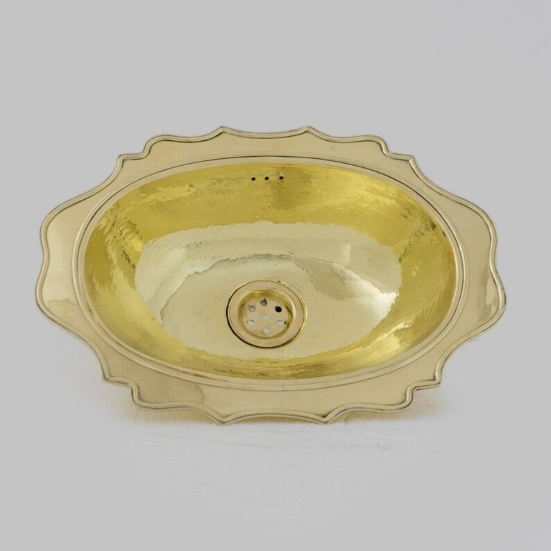 Antique Solid Brass Sink, Unlacquered Exposed Oval Bathroom Sink, Bathroom Vessel sink