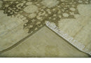 Antique Style 10x14 Hand Knotted Brown and Beige Traditional Oushak Wool Rug, Large Rug | N3751014