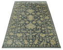 Antique Style 6x9 Hand Knotted Beige and Charcoal Traditional Wool Rug | N35669