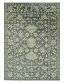 Antique Style 6x9 Hand Knotted Beige and Charcoal Traditional Wool Rug | N35669