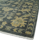 Antique Style 6x9 Hand Knotted Beige and Charcoal Traditional Wool Rug | N35669