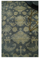 Antique Style 6x9 Hand Knotted Beige and Charcoal Traditional Wool Rug | N35669