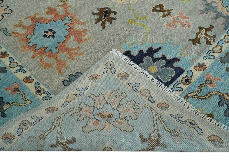 Antique Style 9x12 Wool Traditional Persian Gray and Blue Hand knotted Oushak Area Rug | TRDCP1074912