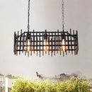 GobekUsa Metallic Wire Cage Island Light: Antique Style 3-Light Farmhouse Lamp in Black/Rust