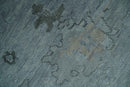 Gray and Silver Hand Knotted Oushak Wool Area Rug - Antique Style